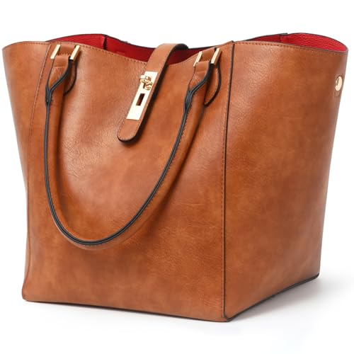 sqlp Large Work Tote Bag for Women Big Bucket Purses Designer Handbags - color: Amber Brown