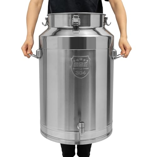 DYNAMI 20Gal 304 Stainless Steel Milk Bucket with Faucet,Thickened 304 Stainless Steel Milk Can w/Sealing Lid, Large Liquid Container Storage,for Milk,Wine, Oil Storage Transport (76L/20Gal,w/Faucet) - size: 76L/20Gal