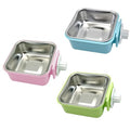 kathson Crate Dog Bowl, Removable Stainless Steel Hanging Pet Kennel Cage Bowl Food & Water Feeder Coop Cup for Puppy, Cat, Rabbit, Guinea Pigs 3pcs Small Square(Blue, Green, and Pink) - color: Square (Blue, Green, Pink), size: 3 PCS