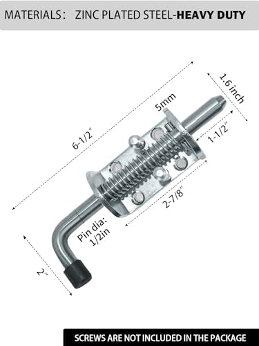 Spring Loaded Gate Latch Pin Barrel Bolt 6in x 1/2in Stem Durable Zinc Plated Solid Steel Heavy Duty for Tailgate - 2pcs - style: Heavy Duty 2pcs - 6in