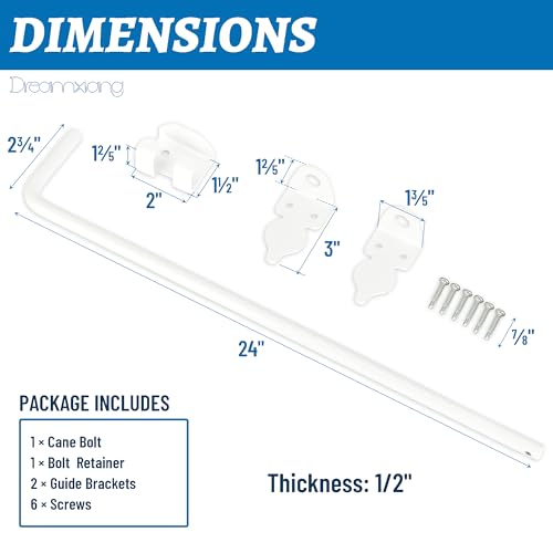 24" Heavy Duty Cane Bolt Gate Drop Rod Fence Hardware Ground Latch Stopper | for Wood/PVC/Vinyl/Metal Fences Gates, Double Doors, White Solid Steel -1 Pack - size: 24 Inch