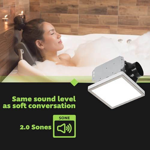 Homewerks 7105-12-BN Bathroom Fan with Light 100-CFM 2 Sones Square Ventilation Fan Dimmable LED Light and Magnetic Trim Ring Brushed Nickel - color: 100 CFM Brushed Nickel Square