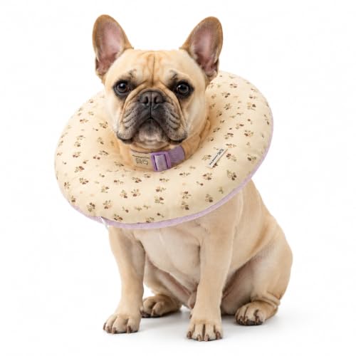 Deep Soft Recovery Collar for Dogs & Cats, Cotton Alternative to E-Collar, Adjustable Lightweight Pet Cone, Anti-Lick for Surgery & Wounds, Medium (Neck 10"-13.5"),Flower Pattern - color: Cream Floral