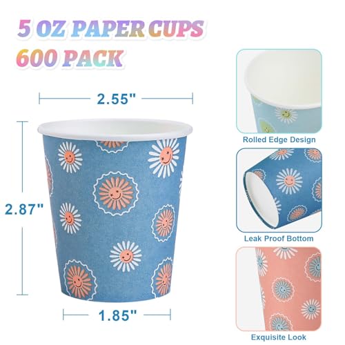 SIUQ 600 Pack 5 oz Paper Cups Disposable Small Bathroom Mouthwash Cups | Daisy Floral Small Paper Cups for Bathroom, Party, Picnic, BBQ, Travel, Espresso Tasting, Sample Drinks, Office, Home - color: Daisy 5oz-600 pack
