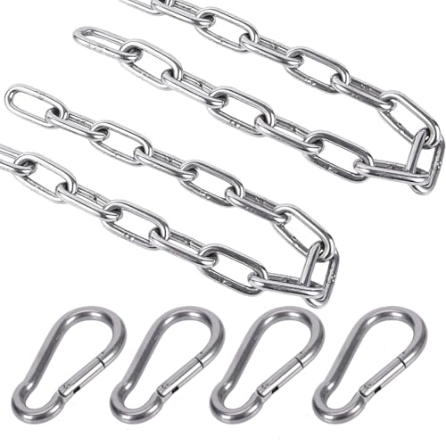 2Pcs Heavy Gate Chain Lock,Stainless Steel Chain with 4 Quick Locking Carabiner Clip Hooks for Livestock Horse Goat Cows Stall,Outdoor Fence Gate Chain Lock