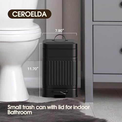 CEROELDA Small Trash Can with Lid-5L/1.3 Gal,Stainless Steel Outdoor Dog Poop Garbage Can-Farmhouse Retro Metal Waste Bin w/Step Pedal for Bathroom Bedroom Office-Soft Close-Black - color: Black