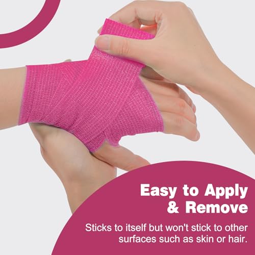 AZEN 16 Pack Self Adhesive Bandage Wrap Pink, 2" X 5 Yards Elastic Cohesive Bandage Wrap, Athletic Tape, Vet Wrap, Ankle Tape, Tattoo Grip Tape Wrap (Pink) - color: Pink, size: 2IN - 16Pack
