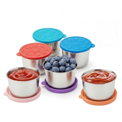 6pcs 1.6oz Stainless Steel Condiment Cups with Leak-Proof Lids - Perfect for salads, dips, and sauces. Portable design ideal for picnics, travel, and meal prep. Reusable & easy to clean - size: 1.6ounce