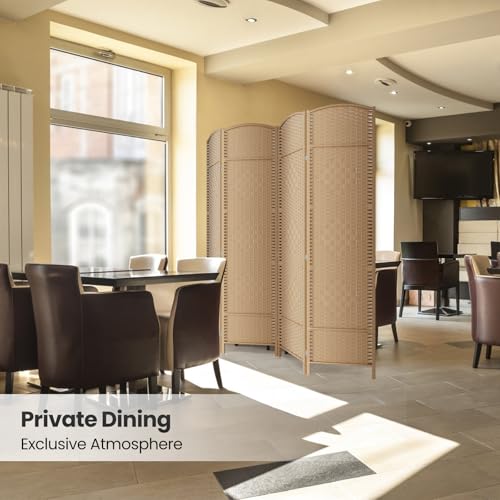 4 Panel Folding Room Divider,Woven Privacy Screen,Light Beige | Solid wood frame, handcrafted diamond pattern, 6FT tall, extends to 63 inches wide, no assembly required - color: Light Beige, size: 4-Panel