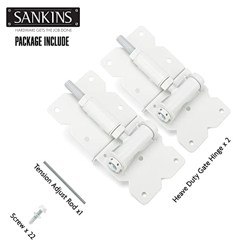 Self Closing Gate Hinges Heavy Duty Hardware Hinges for Wooden/Vinyl/PVC Fences, 90 Degree Adjustable Gate Hinge with Installation Screws and Swing Adjuster Tool, 2 Pack/Set, White | Heavy duty gate hinges fence hinges for Wooden/Vinyl/PVC Fences, with in