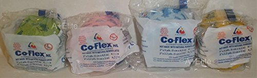ANDOVER CO-FLEX NL Kids Pack 2"x5Yds 4-PACK Cohesive Flexible Elastic Latex Free Bandage Compression Self Adherent Wrap Bright Color Neon Purple Yellow Blue For Children Animals Pets Cats Dogs Horses 5200KP
