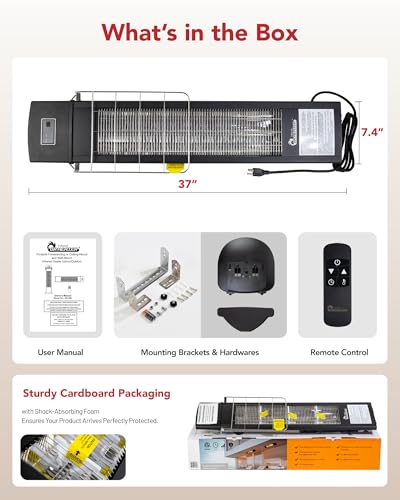 DR. INFRARED HEATER Portable Infrared Indoor and Outdoor Space Heater for Patio, Garage, Commercial & Residential With Remote Control, Space Heater (Freestanding/Ceiling/Mounting), Black - size: 39 Inches