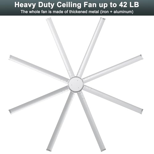 Ohniyou 96" Industrial Ceiling Fan No Light, High CFM Large Metal Fan | 8 Aluminum Blades, Remote/App Control, Quiet DC Motor for Shops, Warehouses and Gyms, Silver - color: Silver, style: No Light