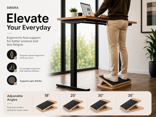 Swara 14″ Wide Wooden Slant Board for Calf Stretching & Exercise, Foldable | Adjustable incline board with thicker base, guide and bonus muscle roller; beginner-friendly, stable design, 400 lb capacity - size: 14x14 Inch