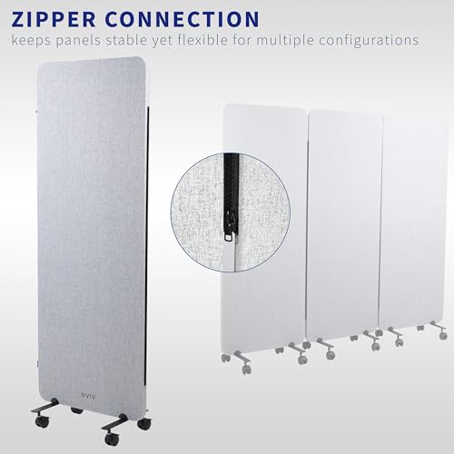 VIVO Gray Mobile 24 x 66 inch Privacy Panel, PP-1-T024G-M | Freestanding Cubicle Divider on Wheels, Acoustic Wall Partition, Single 24 inch Panel with 2-Sided Zipper Attachment System - size: 24"