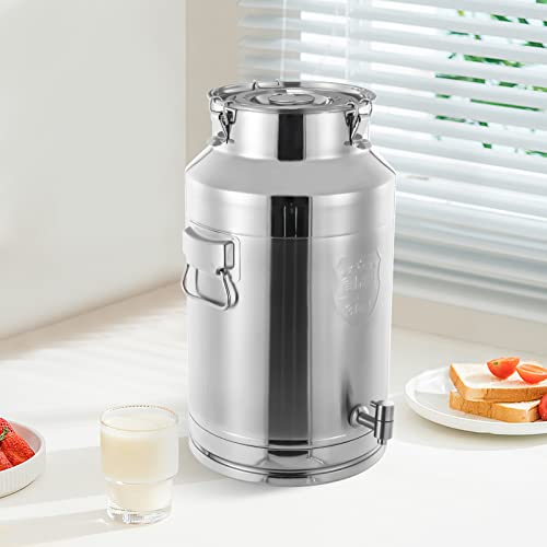 Stainless Steel Milk Can, 35 Liter Seamless Milk Jug Wine Pail Bucket with Spigot 9.24 Gallon Anti-Leak Liquid Storage Container Milk Pail with Sealed Lid Heavy Duty (35L with Spigot) - size: 35L with Spigot