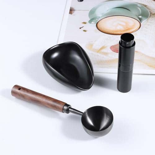 3pcs Coffee Bean Dosing Cup Set, Ceramic Cup Dosing Spoon Spray Bottle | Coffee Bean Dosing Cup Set in Gift Box, Static Reduction Precise Measuring for Espresso Tea Coffee Bar Accessories Kit - color: Black
