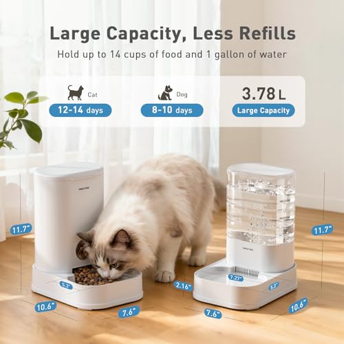 PAWGETHER® 2 Pack Gravity Cat Feeder and Water Dispenser No-Electricity 1 Gallon/3.5L Automatic Cat Feeder and Waterer Dog Water Bowl Dispenser Pet Food Dispenser Puppy Kitten Rabbits - color: Feeder + Waterer (2-Pack)