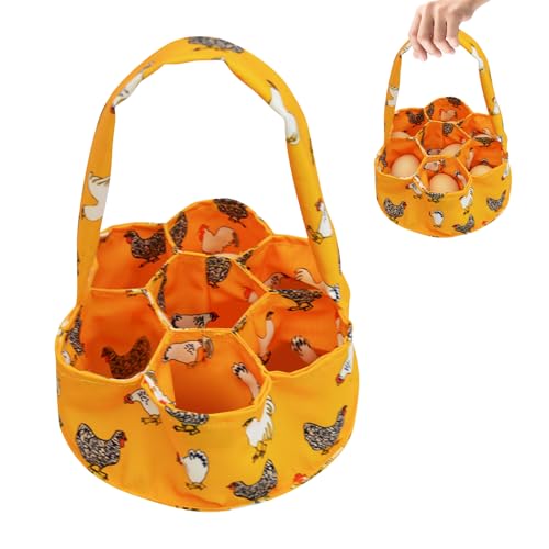 Egg Collecting Basket with 7 Pouches, Mini Egg Collecting Bags Gathering Bag for Fresh Eggs Transporting Storage, Farmhouse Eggs Gathering Basket for Chicken, Hen, Duck, Goose - color: Orange,7.87 x 2.76''
