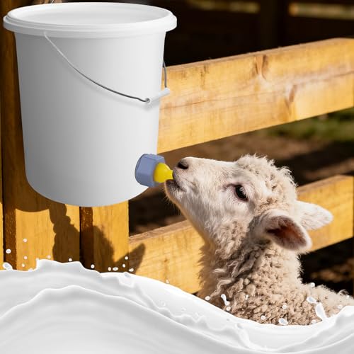 KTXM-Lamb Silicone Feeding Nipple Replacement Kit, Bucket-Mounted Nipple with Threaded Adapter & Red O-Ring, 3 Replacement Teats for Lambs, Baby Goats, Calves & Piglets, 1.5 Inch Hole Setup