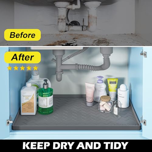 TigeJoy Under Sink Mats for Kitchen Waterproof 28" x 22", Cabinet Liner | Leak-Proof Silicone Mat Sink Protector, Kitchen Essentials Organizer and Storage,Boot or Shoe Tray, Pet Feeding Mat - color: Black, size: 22"W x 28"L
