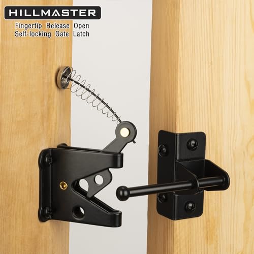 HILLMASTER Self Locking Gate Latch for Wooden Fence with Steel Spring Cable Pull,Heavy Duty Gravity Fence Latch for Metal Gates,Vinyl Fence,Gate Hardware Gate Door Lock for Outdoor Pool,Black Finish - style: Ring Pull