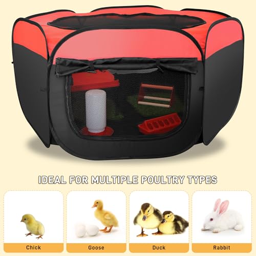 Chick Starter Kit 6-in-1 Chicken Brooder Box with 12"*12" Heating Plate | Pop-Up Chicken Brooder Playpen Tent with Chicks Feeder, Waterer, Perch & Nesting Pad for Poultry Ducks Quail Indoor Outdoor