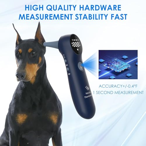 Pet Ear Thermometer for Dogs, Cats, and Livestock, Long Probe Designed, ℃/ ℉ Convert and Sound Switch Dedicated Button, 1 Second Measurement, 20 pcs Pet Swabs Included(Blue) - color: Blue