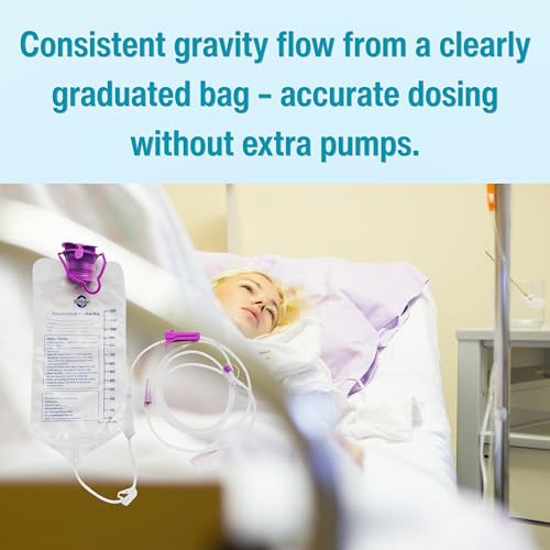 2 Pack Enteral Feeding Gravity Bag Sets, 1200ML Capacity, Large Bore with Tubing, Disposable Enteral Nutrition Bags