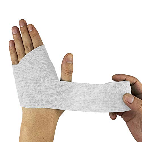FRESINIDER 9 Rolls Self Adhesive Wrap Athletic Tape Gauze, Breathable Elastic Cohesive Bandage for Sports Injury & Pet (7 Pcs 2" x 5 Yards + 2 Pcs 1" X 5 Yards) (White) - color: White