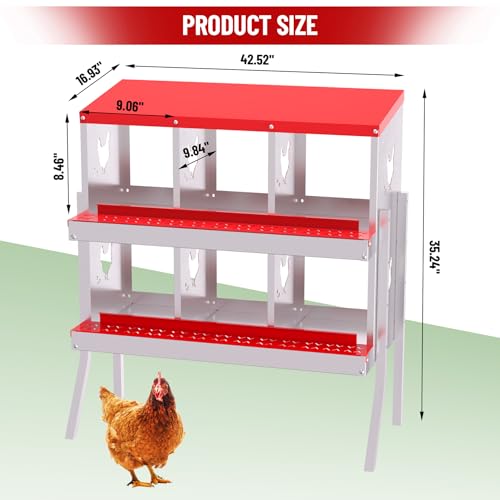 Chicken Nesting Box, 6-Hole Nesting Boxes with Bracket Legs, Removable Tray, Ventilation Holes, Easy Egg Collection & Cleaning, Laying Boxes for Hens, Red - color: Red, size: 32.1"L x 16.9"W x 26.6"H