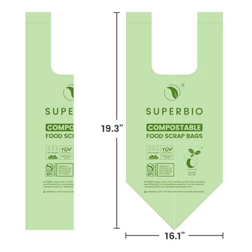 SUPERBIO 1.6 Gallon Compostable Food Scrap Bags with Handles | Handle Tie, Small, 50 Count, 2 Pack, BPI & OK compost HOME - color: 1.6 Gallon Handle Tie, 100 Count (2 Pack)