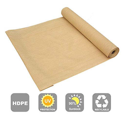 Shatex 90% Sun Shade Fabric, 12x16ft Sun-Block Net Mesh Shade with Clips for Pergola Cover Porch Vertical Screen, Beige - size: 12x16ft with Clips - Beige