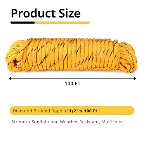 MaxxHaul Diamond Braided Rope of 1/2" x 100 Ft Extra Strength-Sunlight and Weather Resistant, Multicolor (51242) - size: 1/2" x 100 Ft