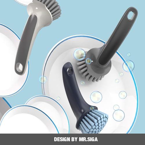 MR.SIGA Pot and Pan Cleaning Brush, Dish Brush for Kitchen, Gray, Pack of 2 | Dish brush with non slip handle and built in scraper - color: Black & Grey