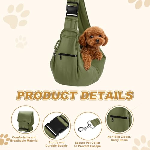 Dog Sling Carrier for Small Dogs and Cats Up to 16.5 Lbs, Breathable with Shoulder Pad Pet Crossbody Shoulder Bag, (Dark Green, 1 Pcs) Intended for Outdoor/Camp/Travel - color: Dark Green
