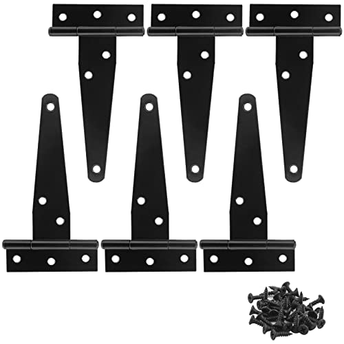 Murtenze 6Pack 4 Inch Black T-Strap Shed Hinge | Barn Door Hinges, Heavy Duty, Gate Strap Hinge, For Barn Door, Shed or Wooden Fences - color: Black, size: 4 Inch - 6Pack
