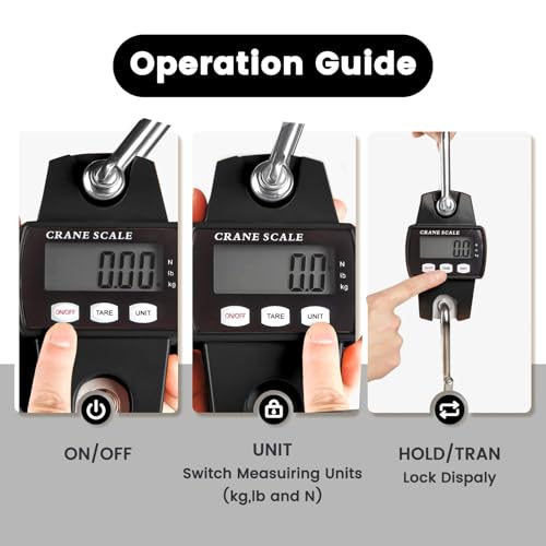 Digital Hanging Scale, 880lb/400kg Crane Scale | Handheld, Mini Crane Scale with LCD Display and Hooks, Aluminum Alloy Body for Hunting, Outdoor, Fishing, Farm (Black) - color: Black-880lb