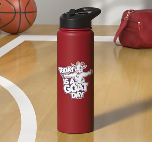 Childrens Today is a Goat Day Design | Kids Goat Stainless Steel Insulated Water Bottle - color: Red