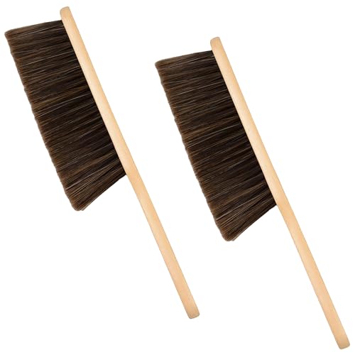 Wooden Bench Brush with Soft Bristles – 2 Pack Wide Table & Counter Dusting Brush for Cleaning Crumbs, Lint, Clothing, Furniture, Kitchen Surfaces & Workbenche - color: Brown,beige