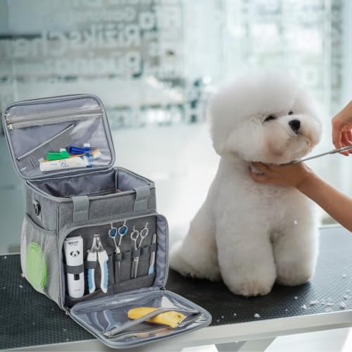 Pet Grooming Bag, Dog Grooming Supplies Organizer Tote Bag, Perfect for Pet Grooming Tool Kit Accessories-Grey - color: Grey