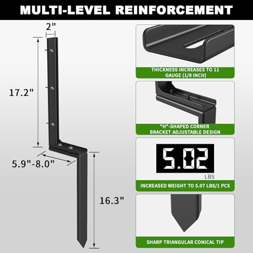 2-Pack Fence Post Repair Kit, 33.5" Heavy Duty Adjustable Thickened Metal Fence Post Anchor with Anti-Rust Coating for Repairing Tilted and Broken Wooden Post