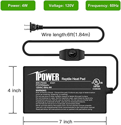 iPower 4 by 7-Inch Reptile Heat Mat with Temperature Adjustable Controller Knob, LCD Digital Aquarium Thermometer, Under Tank Warmer Terrarium Heat Pad for Reptiles and Amphibians - size: 4 X 7 Inch, style: Pad with Adjust Knob+ Thermometer