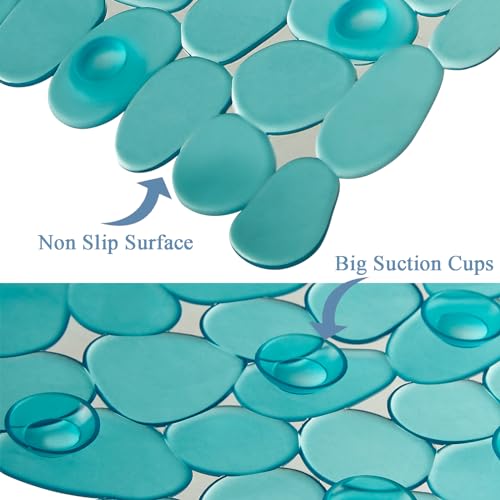 Webos Bath Shower Mat Non Slip: Extra Large Pebble Bathtub mat for Families, Anti Slip Shower Matt with Drain Holes Suction Cups Tub Mat - 16 X 40 Inch Clear Green - color: Pebble Clear Green