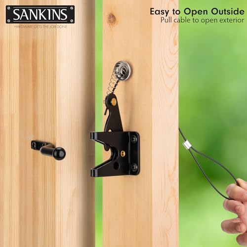 Self Locking Gate Latch for Wooden Fence with Spring Cable Pull, 1pcs | Automatic vinyl gate latch, post mount automatic gravity fence latches for pool/garden/shed - size: With Spring-loaded pull cord