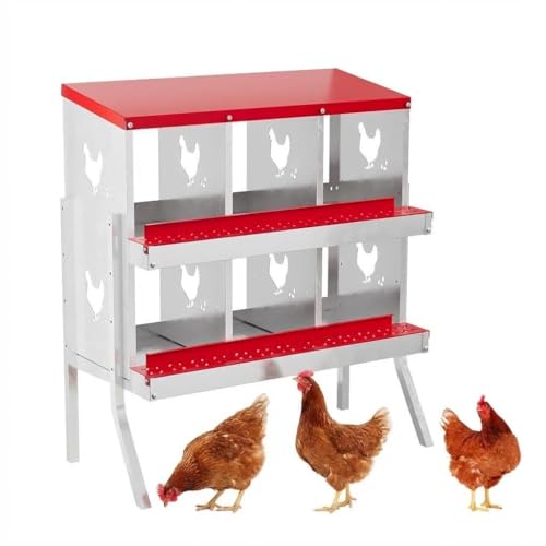 Chicken Nesting Box, 6-Hole Nesting Boxes with Bracket Legs, Removable Tray, Ventilation Holes, Easy Egg Collection & Cleaning, Laying Boxes for Hens, Red - color: Red, size: 32.1"L x 16.9"W x 26.6"H