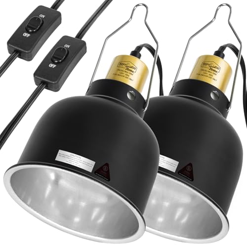 2 Pack Reptile Light Fixture, 5.5in Deep Dome Reptile Heat Lamp Fixture with Switch, Dual Terrarium UVB Basking Light Fixture for Bearded Dragon Snake, Suitable for E26 Bulbs Up to 100W - size: 5.5IN 100W