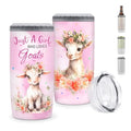 Just a Girl Who Loves Goats 4-in-1 Can Cooler Insulated Tumbler Floral 12 oz Slim Cans Bottles Holder Tumblers Travel Water Bottle Farmhouse Style Gift for Farm Girls Lovers