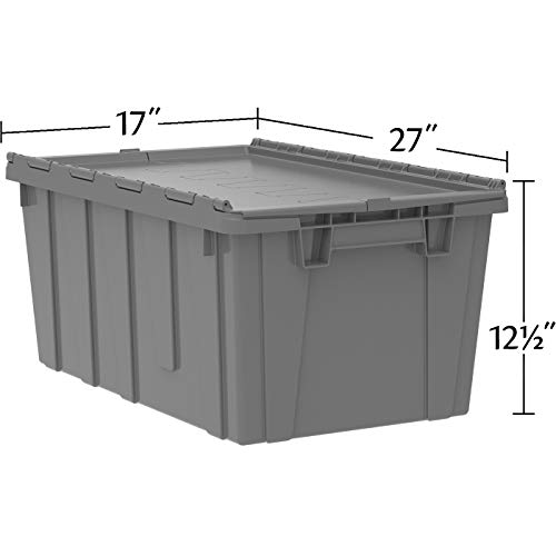 Akro-Mils 39160 Industrial Plastic Storage Tote with Hinged Attached Lid, (27-Inch L by 17-Inch W by 12-Inch H), Gray, (4-Pack) - size: 16.8 Gallons (4 Pack)