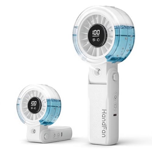 HandFan 4000mAh Handheld Turbo Misting Fan, 100 levels Adjustable High Speed Mister Fan, Portable Spray Water Mist Fans, Foldable Mini Hand Fans for Summer Beach Travel Concerts Disney(White) - color: White